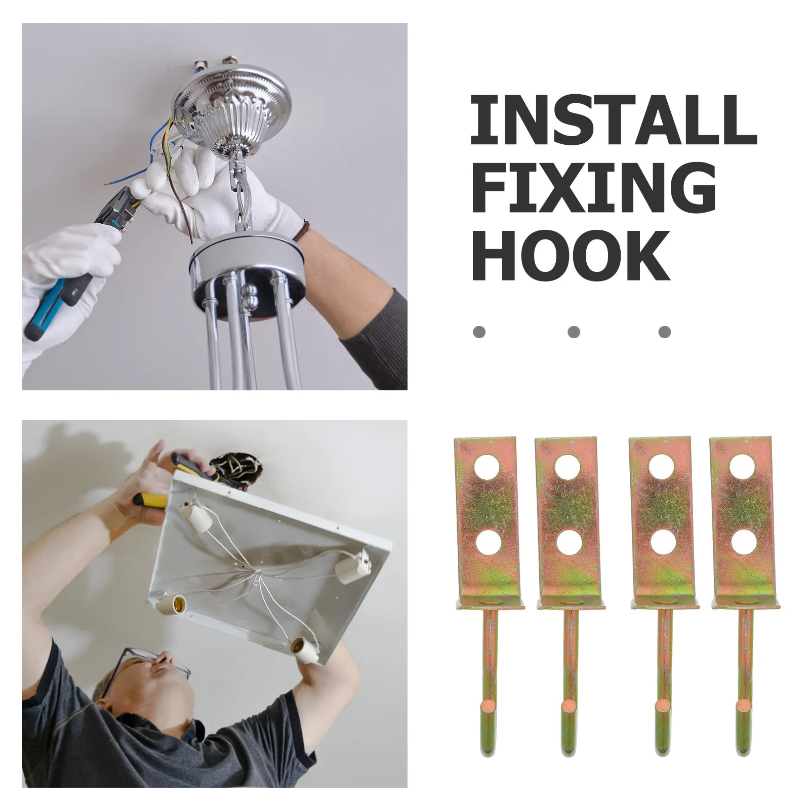 4Pcs Thickened Steel Ceiling Hanging Light Hooks with Slanted Tip Chandelier Support Bracket for Stable Pendant Lighting
