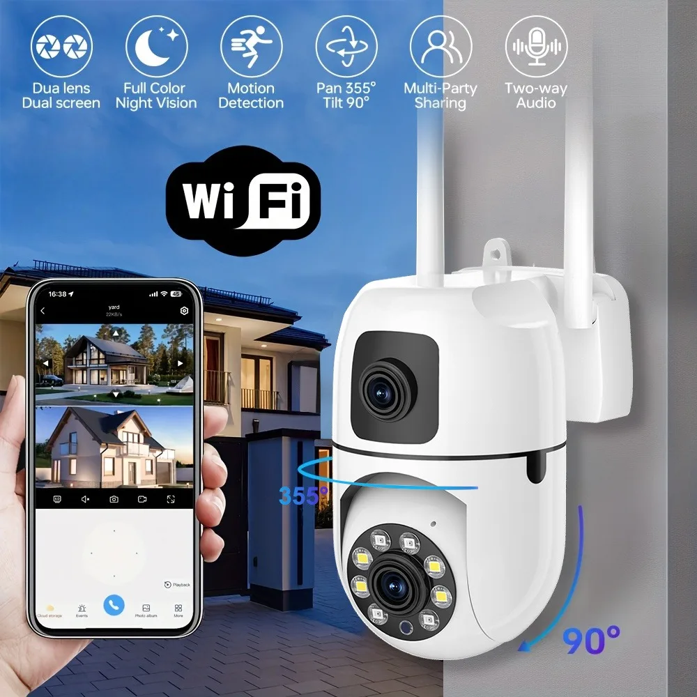 BoyKeep 8MP  Smart Dual-Lens WiFi Security Camera for Enhanced Monitoring Full Color Night Vision 2-Way Audio Motion DetectionP