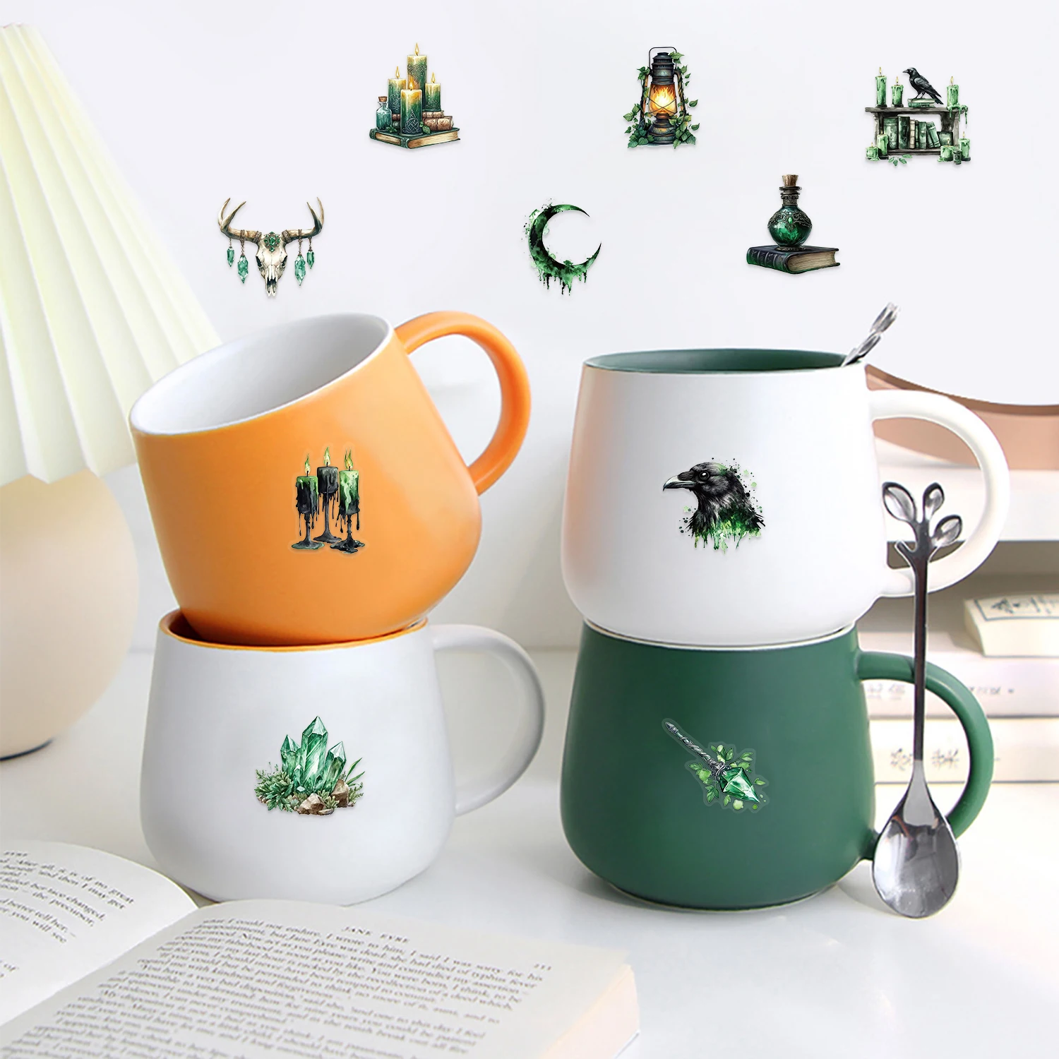 50 قطعة من ملصقات ساحرة الغابات، شارات زخرفية مقاومة للماء على الطراز القوطي، ملصقات مستطيلة للحيوانات الأليفة بلمسة نهائية غير لامعة #4