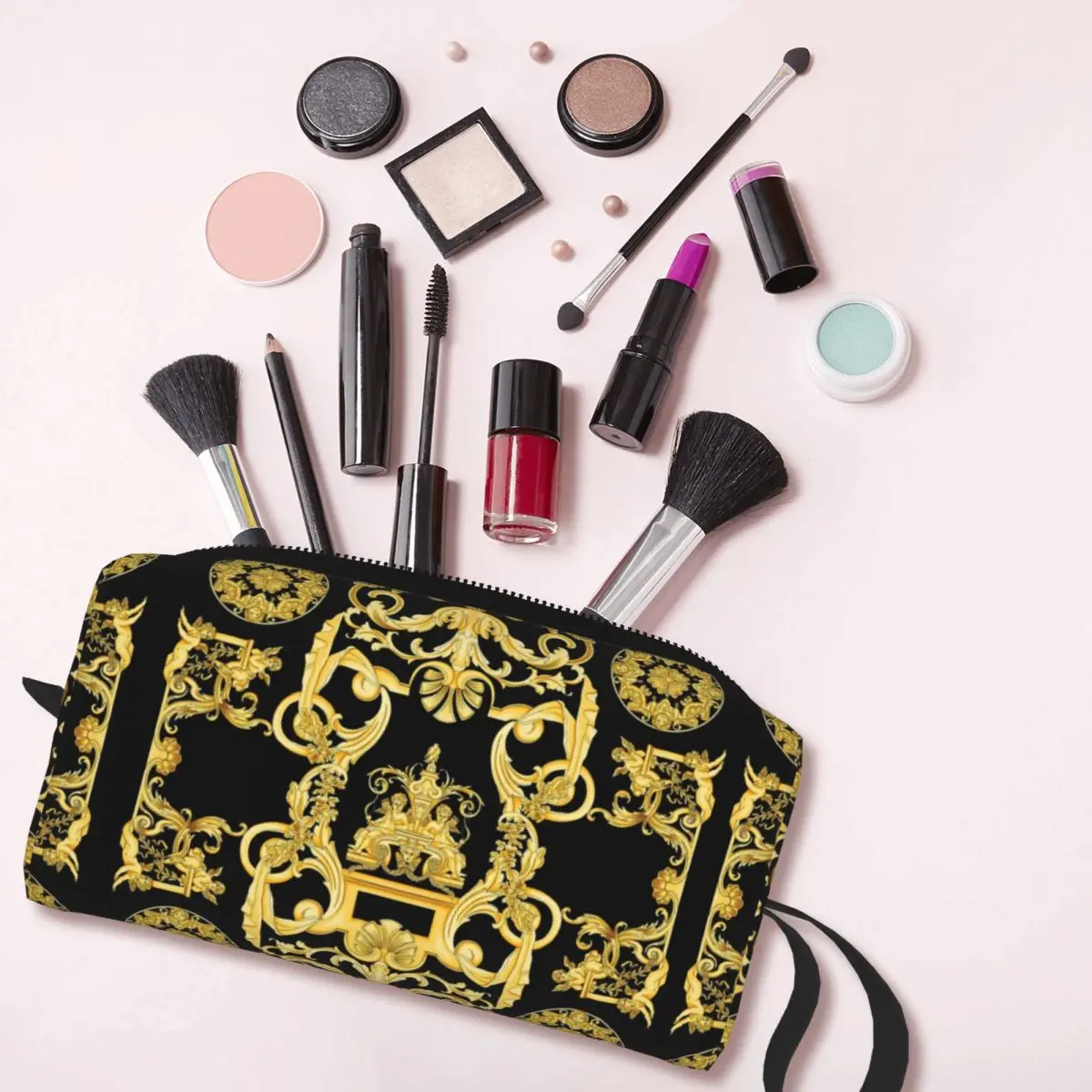 Meandros VINTAGE con estampado barroco personalizado para mujer, bolsa de maquillaje, organizador de cosméticos, bolsas de aseo de almacenamiento,