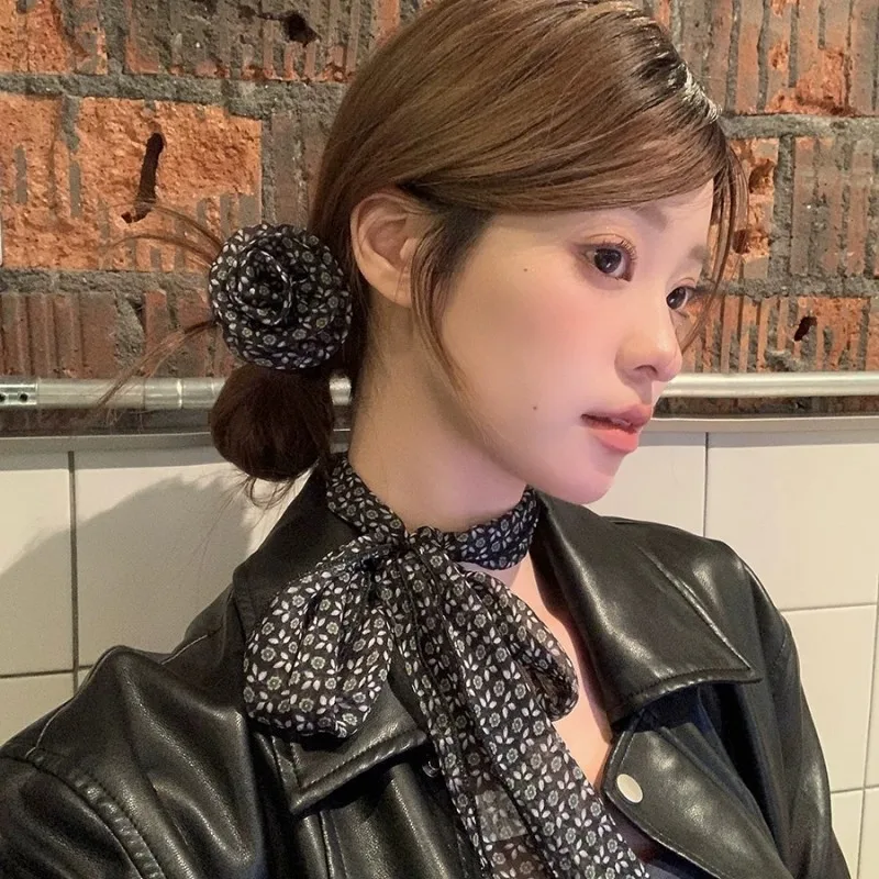 

Silk Scarf Elegant 3d Rose Scarf Hair Clip Scarf Detachable Chiffon Tie For Women Spring Fashion