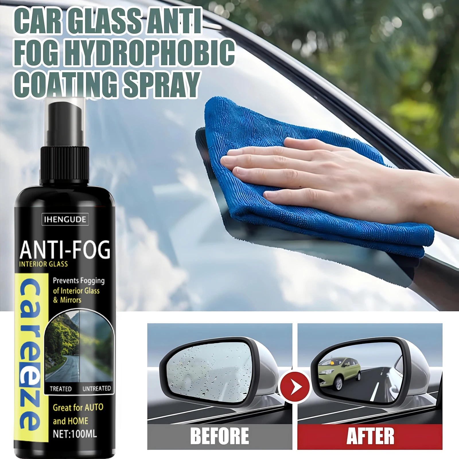 

Противотуманный агент для автомобильных стекол, долговечный противотуманный агент, подходит для автомобильных стекол и шлемов, легко удаляет запотевание от лобовых стекол и окон, стекло, зеркала, многократное применение, эффективные результаты - 3,4 унции