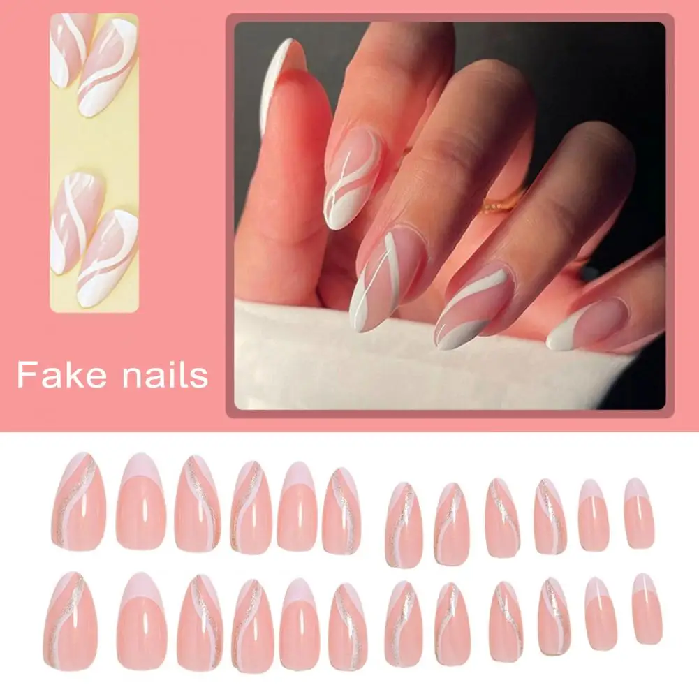 Press-on Nails Sparkling paillettes unghie finte Glitter Gel Manicure Kit per le donne rosa-bianco rosa-viola opzioni di colore unghie fai da te