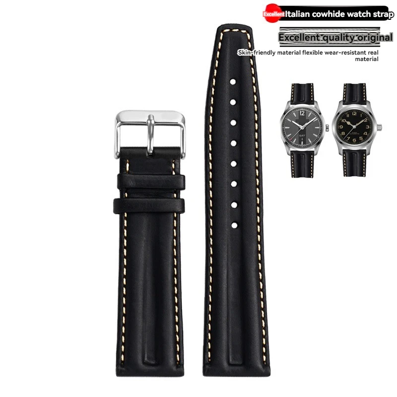 22 Soft Italian cowhide leather watch strap retro wear-resistant balck watchband bracelet for Hamilton Broadway H43515735 series