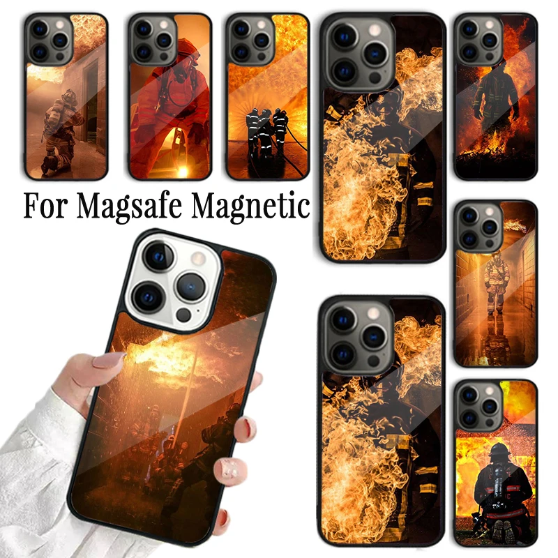 Phone Case For iPhone 16 15 14 13 12 Mini 11 Pro Max Plus Magsafe Magnetic Wireless Charging Cover Firefighter Fireman Heroes