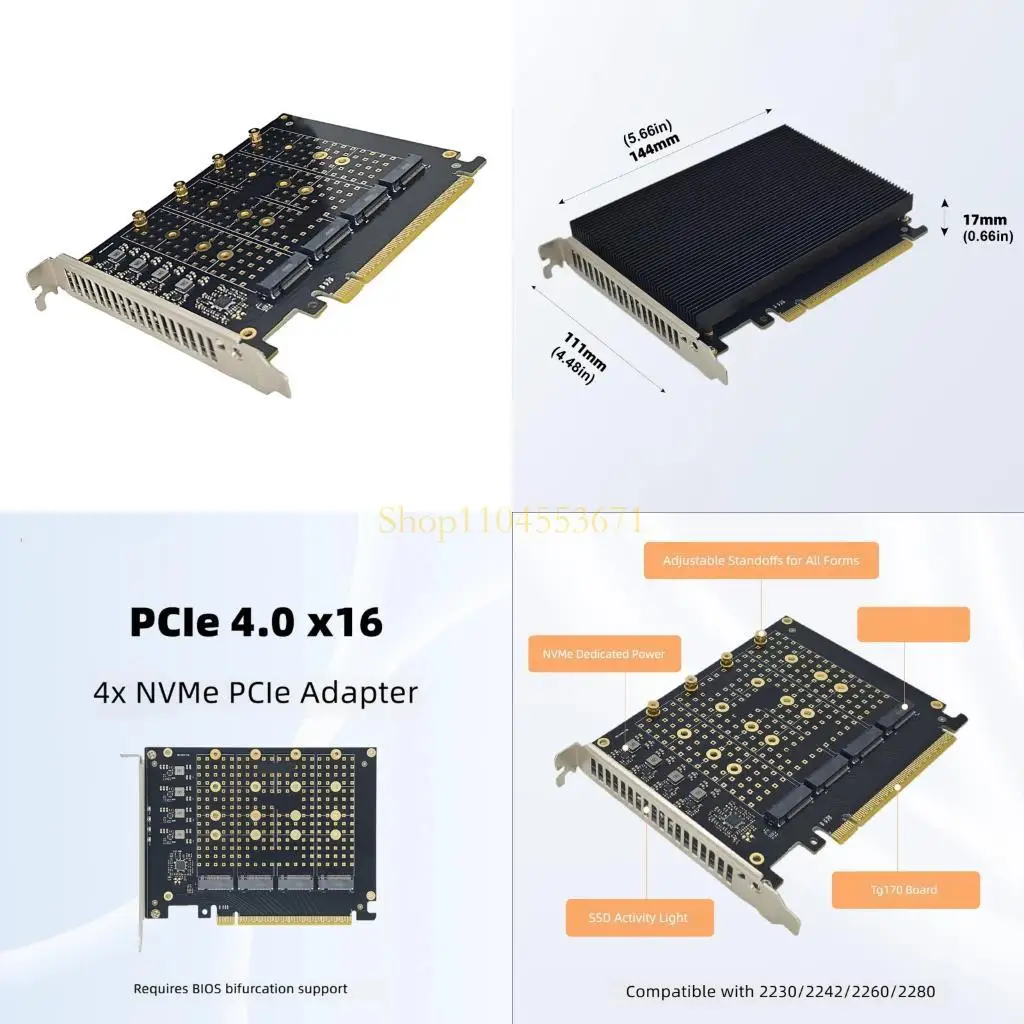 Best Seller Fast Data Transfer PCIe X16 To 4 Storage Expansion Board PCIe Expand Controller