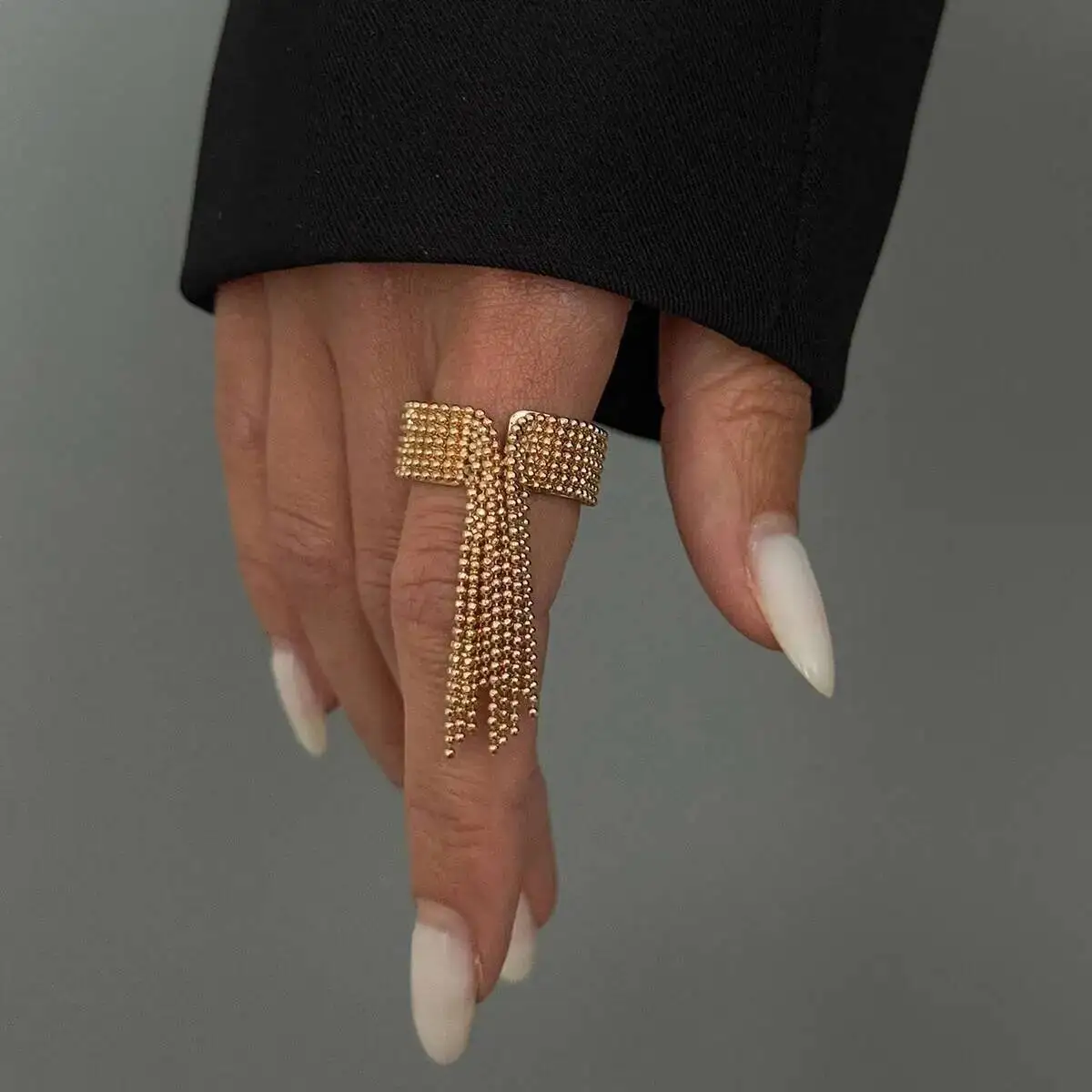 SHIXIN Creative Copper Bead Tassel Chain Rings Women Vintage Geometric Gold Color Adjustable Knuckle Ring Jewelry Accessory Gift