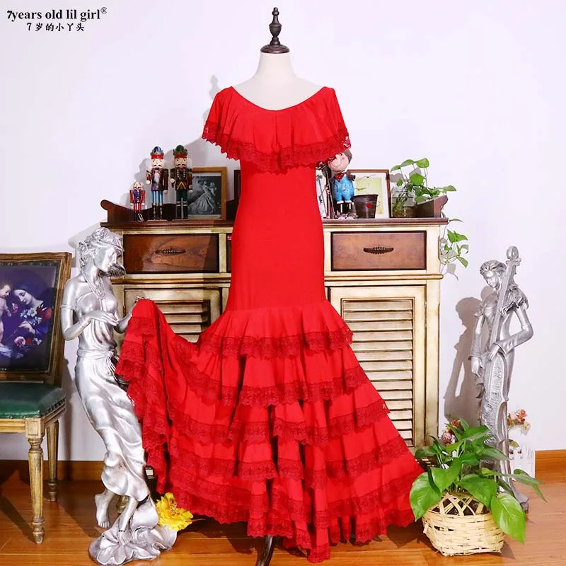 Robe de danse espagnole Flamenco danse moderne italienne jupe pivotante en mousseline de soie épaissie multicouche GI05