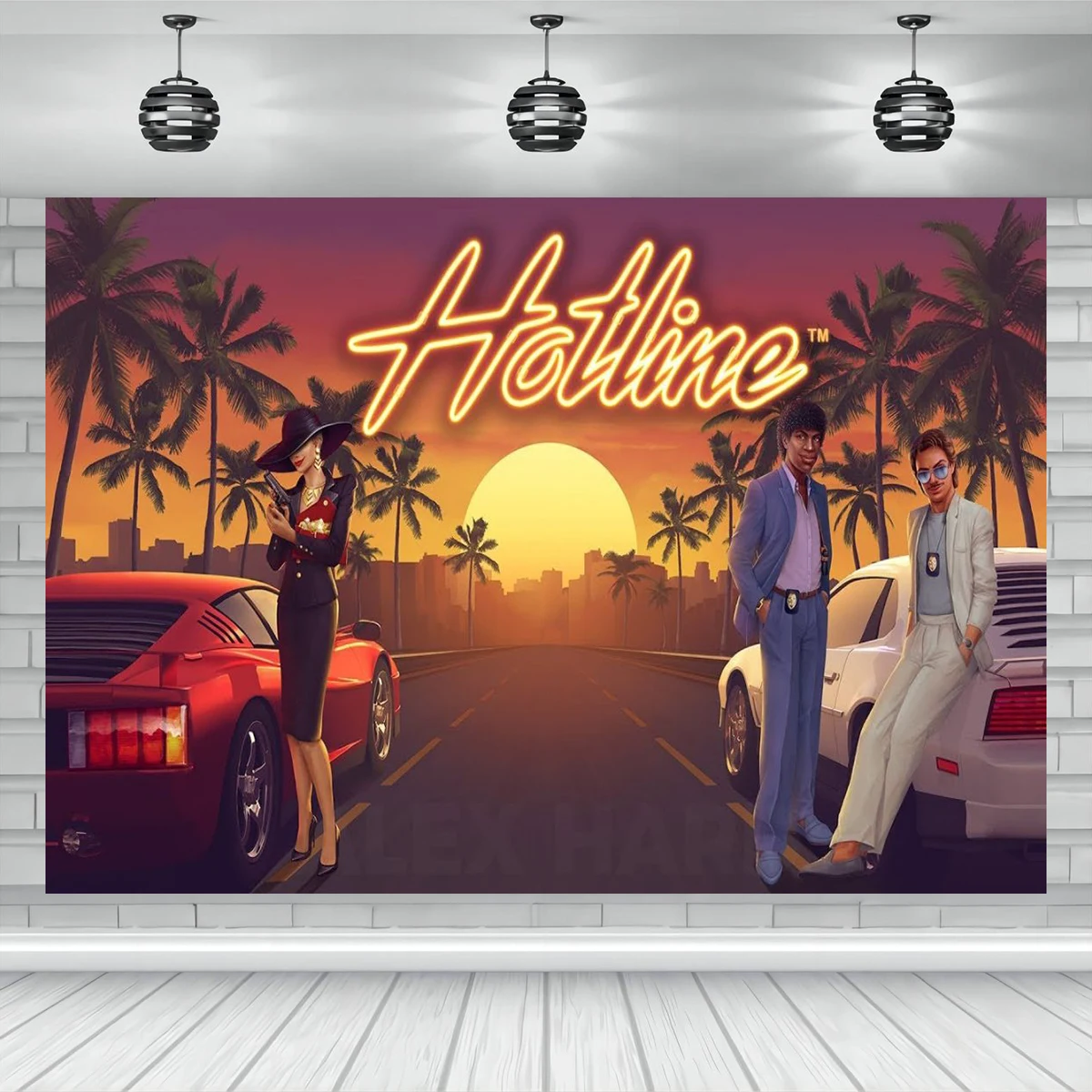 Miami Beach Backdrop Retro 80s Sports Car Photography Night Bar Sundown Lemon Tree Banner Decoration Music Live House Background