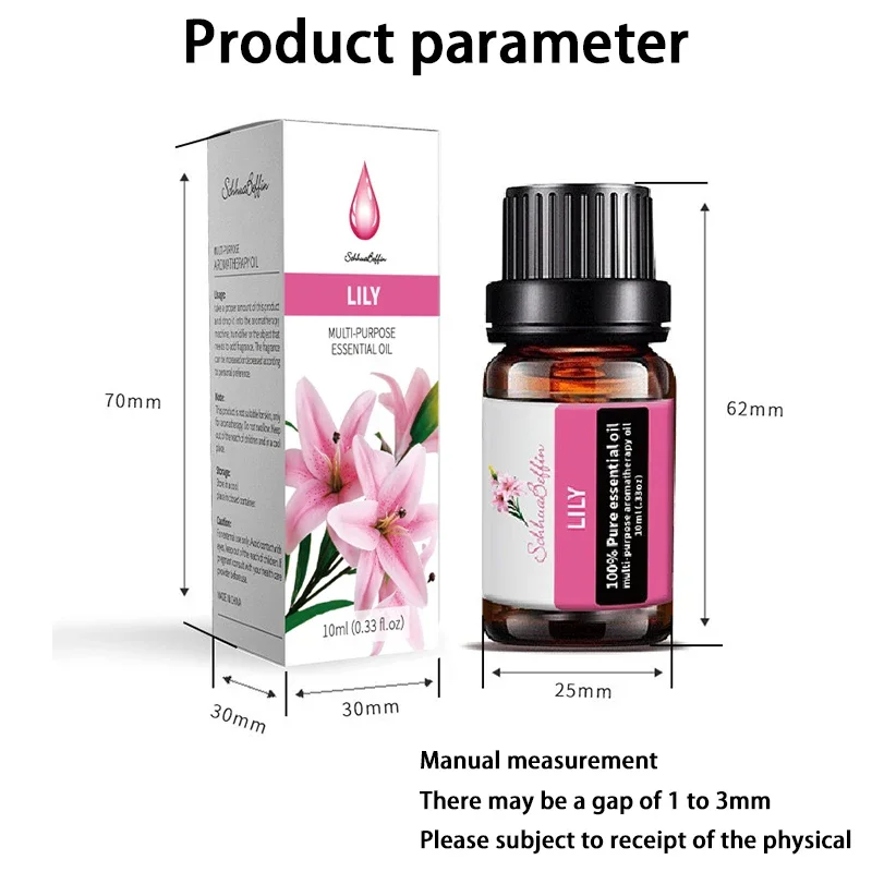 10ML Plant Fruit Essential Oils Lavender Rose Lemon Jasmine for Humidifier Diffuser Aromatherapy Oil Relieve Stress Skin Care