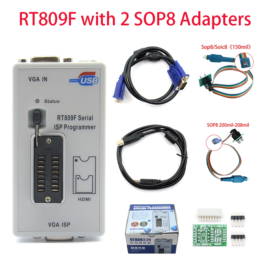 100% оригинальный программатор RT809F ISP/RT809 ЖК-USB-программатор с SOP8 150/200-208MIL, инструменты для ремонта адаптера 24-25-93, серия IC