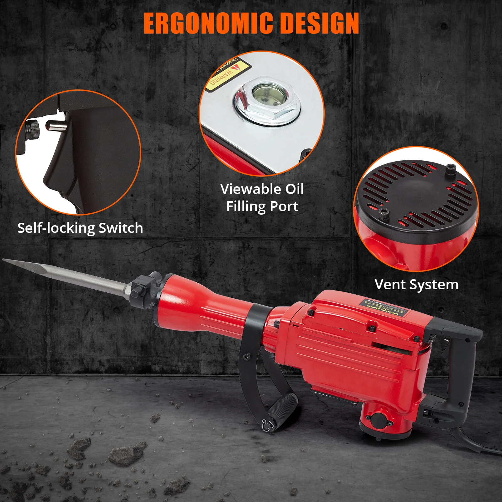 1700W Electric Demolition Jack Hammer Set, Powerful Concrete Breaker, Ergonomic 360° Rotating Handle,Quick Chuck Assembly