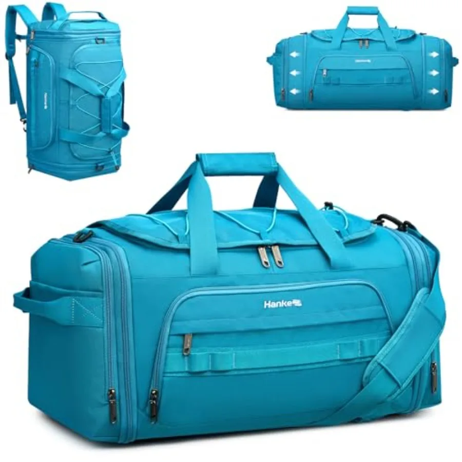 

Travel duffle bag for men and women, nylon water-resistant material, black, dual expandable 45L-55L capacity with 15.6 laptop c