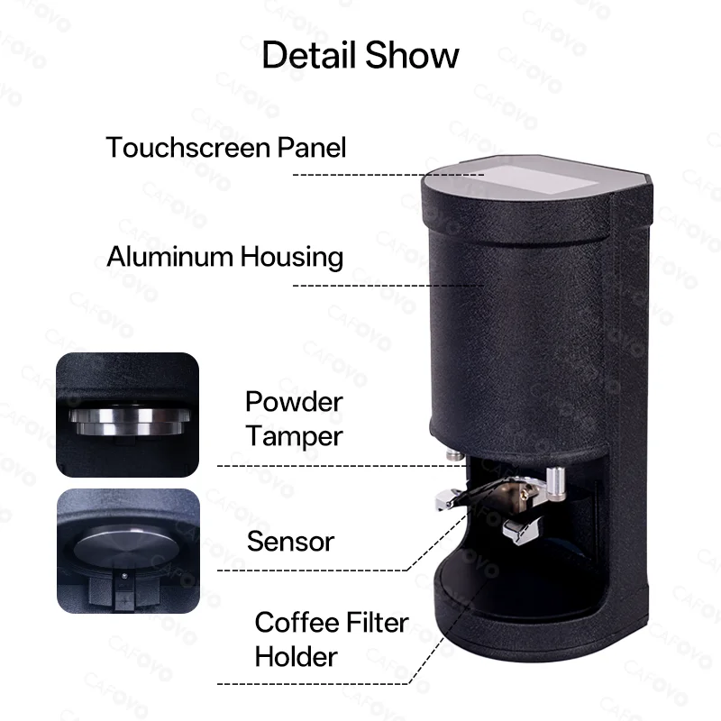 CAFOVO TE-2 58mm Electric Coffee Tamper Machine Automatic Espresso Tamper with Touchscreen Adjustable Pressure Barista Tool