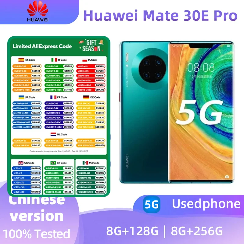 Huawei Mate 30E Pro 5g SmartPhone Kirin 990E 6.53inch OLED Screen 40MP Camera 4500mAh 40W Charge HarmonyOS Original Used Phone