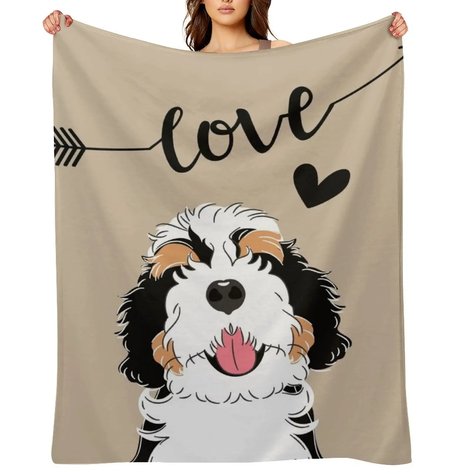 

LOVE Tri Color Bernedoodle Throw Blanket warm for winter Plaid on the sofa Beach Sofas Blankets