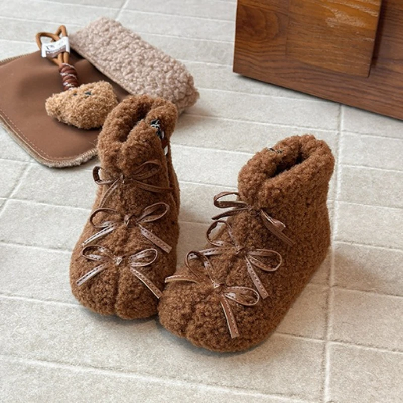 أحذية الثلوج للأطفال 2025 شتاء مريح دافئ أفخم في الهواء الطلق أحذية قطنية للأطفال موضة سستة عقدة شعر للفتيات أحذية الأميرة #4