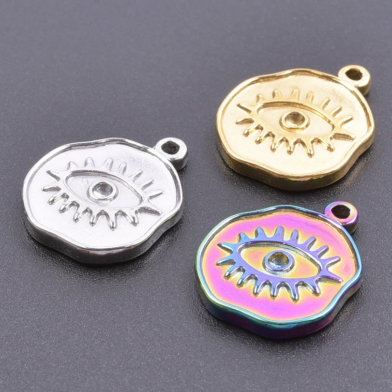 Irregular Round Greek Eye Encanto Stainless Steel Charms DIY Jewelry Making Supplies Turkish Evil Eyes Pendant Vintage Materials