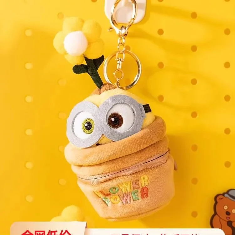 Minions Bob Kevin Keychain Cute Anime Figure Plush Pendant Bag Decorations Hang Ornaments Kawaii Birthday Gift For Girls