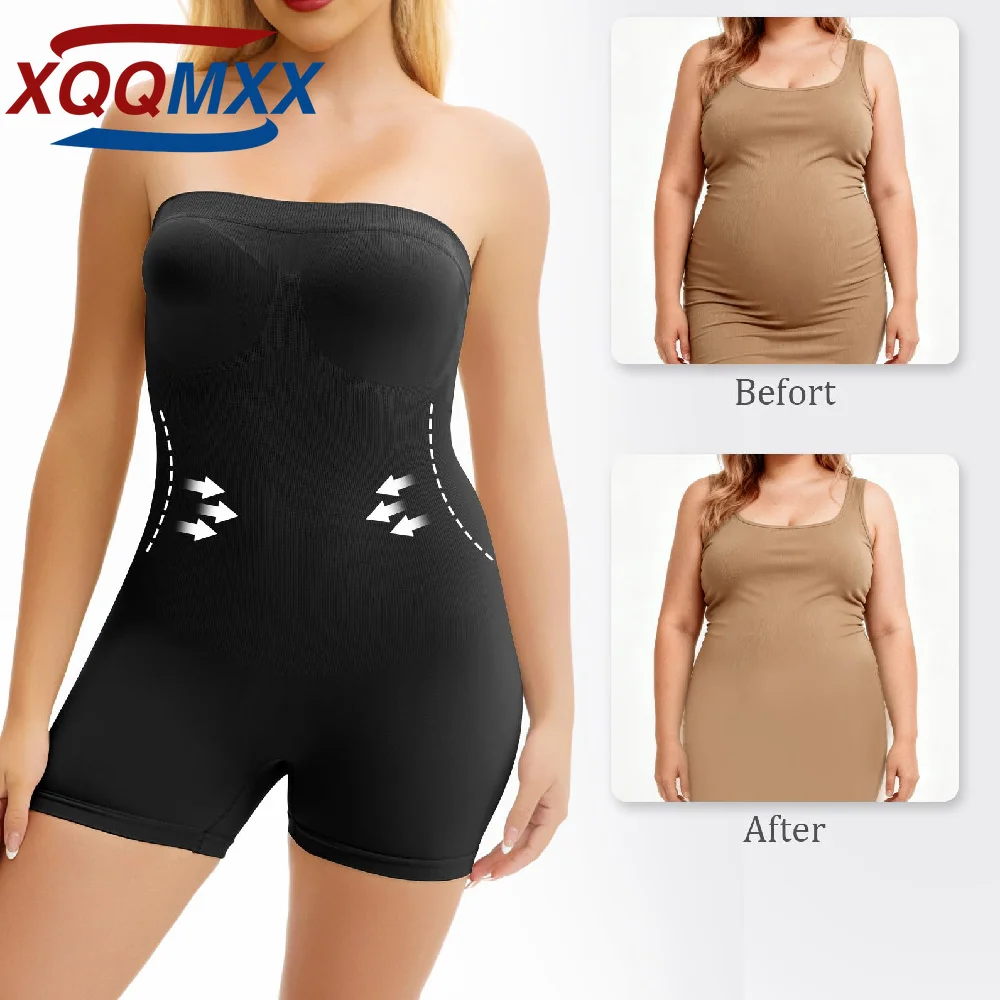 1PCS Women Strapless Seamless Shapewear Bodysuit, Tummy Control Waist Shaping Mid Thigh Jumpsuit, Slimming Body Shaper