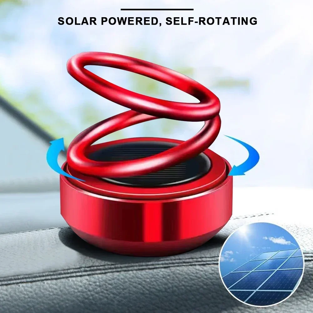 Solar Powered Kinetic Car Air Freshener, Duplo Anel Rotativo Air Cleaner, Perfume Fragrância Difusor, Portátil, 1Pc