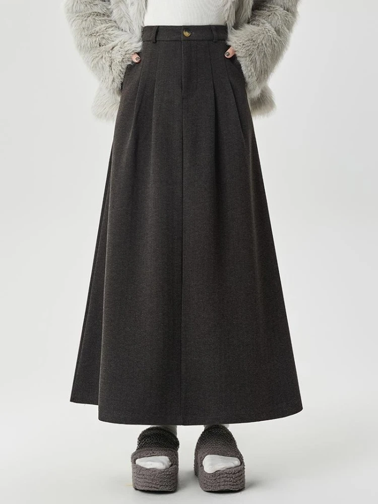 Seoulish Autunm Winter Vintage Woolen Women's Umbrella Long Skirts 2025 New High Waist Korean Casual Loose A-line Skirts Female