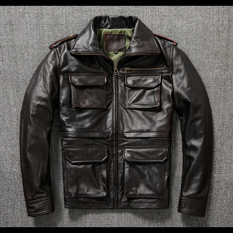 Quality Classic Free shipping.Winter Father's genuine leather jacket.outdoor hunting cowhide coat.Plus size M65 leather cloth.