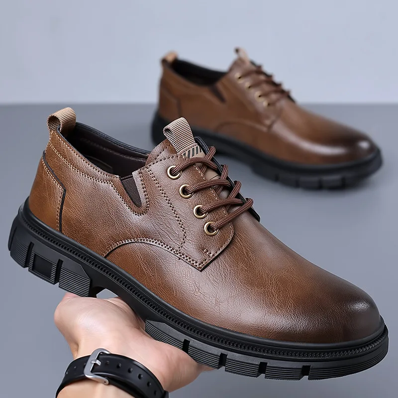 Soft Sole Soft Surface Men's Casual Leather Shoes Low Top Breathable Wear-resistant Sneakers Fashion Lace Up Men Tooling Shoes