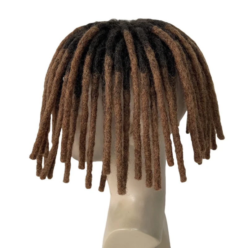 Malaysisches Echthaar-System, Ombre, zweifarbig, Farbe T2/30, 20,3 cm, Dreadlocks, Toupet, Knoten, PU, 6 x 9, Poly-Haut-Einheit für Schwarz