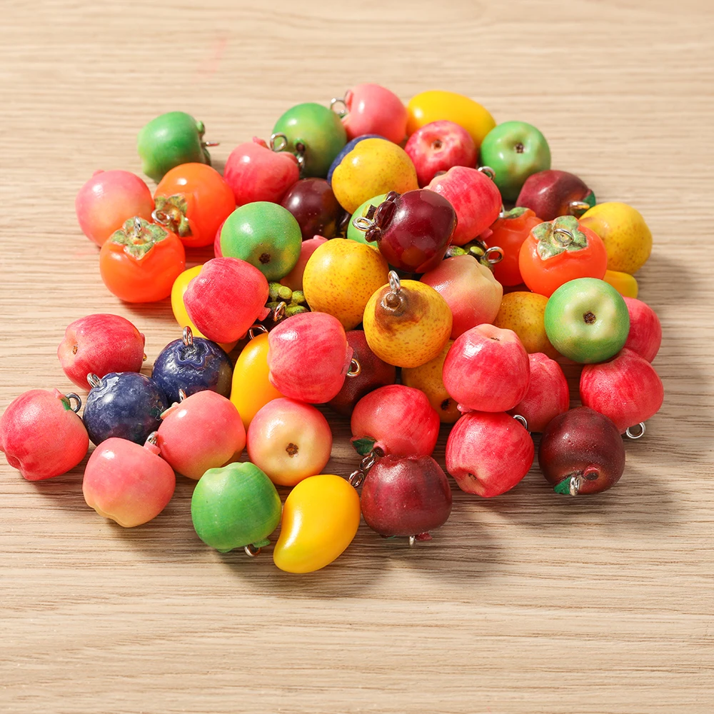 Tusember 10 Stück Niedliche Frucht-Anhänger 3D Harz-Charms Apfel Blaubeere Birne Mango für Schmuckherstellung Halskette Armband Ohrringe DIY – Detail 6