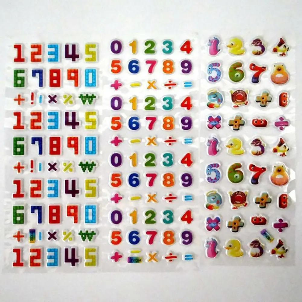 Random 10Pcs Beautiful Nursery Stereoscopic Number Alphabet Puffy Sticker Colorfast Puffy Sticker Self-adhesive   for Kids