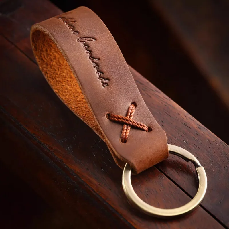

Cowhide Creative Retro Keychain Pure Handmade Head Layer Genuine Leather Car Keychain