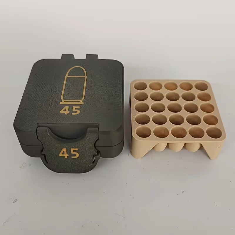 Mini-Munitionsbox für 45 ACP, Fassungsvermögen für 25 Schuss, Deckel mit Schnappverschluss und herausnehmbarem Innenfutter, kompakte Munitionsbox für Pistolen. – Detail 4