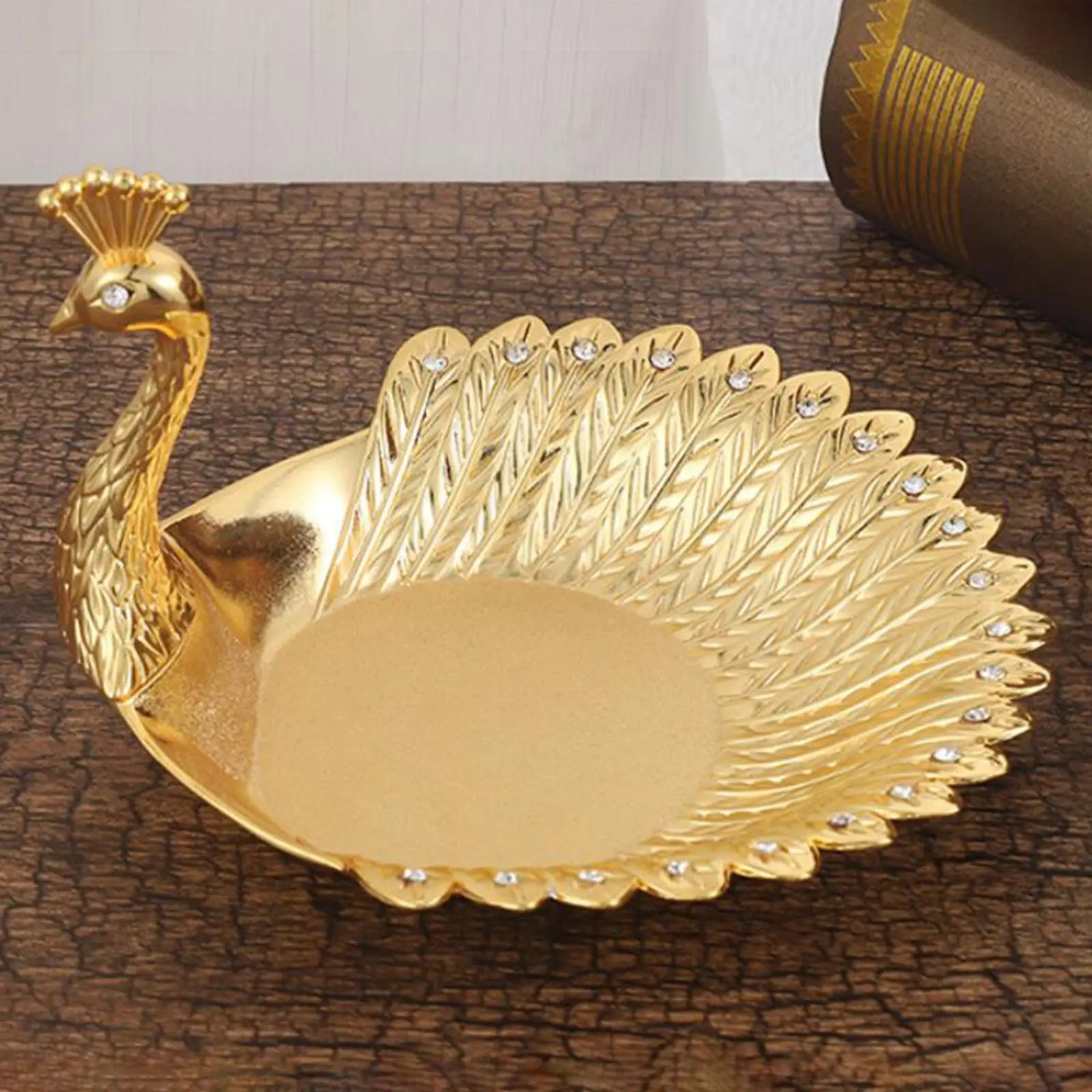 Gold Peacock Shape Fruit Plate Dessert Candy Snack Nut Serving Tray Dish