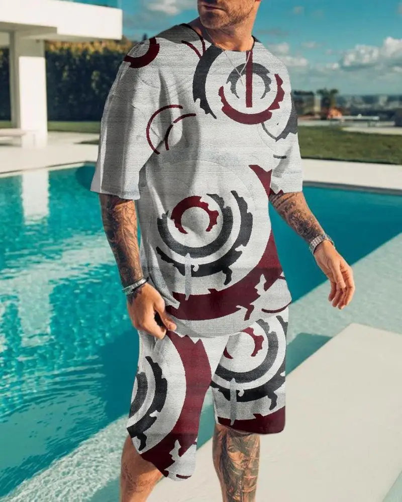 Tuta da uomo hawaiana paesaggio da spiaggia o-collo maniche corte pantaloncini 2 pezzi abbigliamento sportivo t-shirt moda uomo abbigliamento Casual