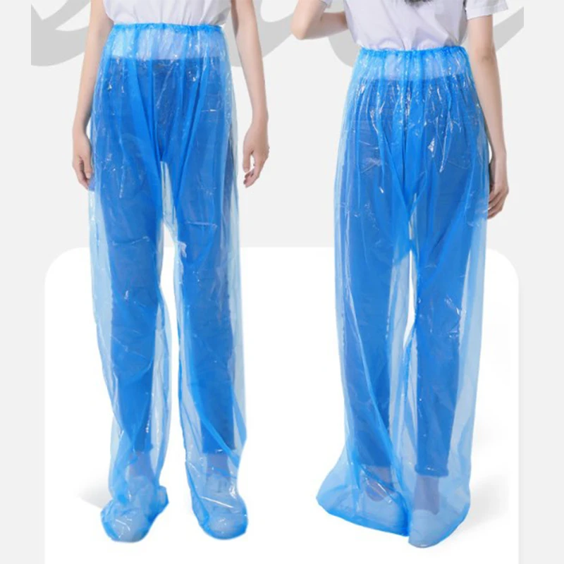 1Pc Disposable Raincoat Pants Portable Splash Proof Split Raincoat Adult Outdoor Travel Drifting Cycling Feet-wrapped Rain Pants