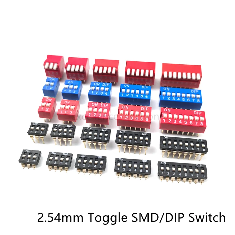 5PCS Slide Type Switch Module 1 2 3 4 5 6 7 8 10Bit 2.54mm Position Way DIP/SMD Pitch Toggle Switch Red/Blue Snap Switch Dial