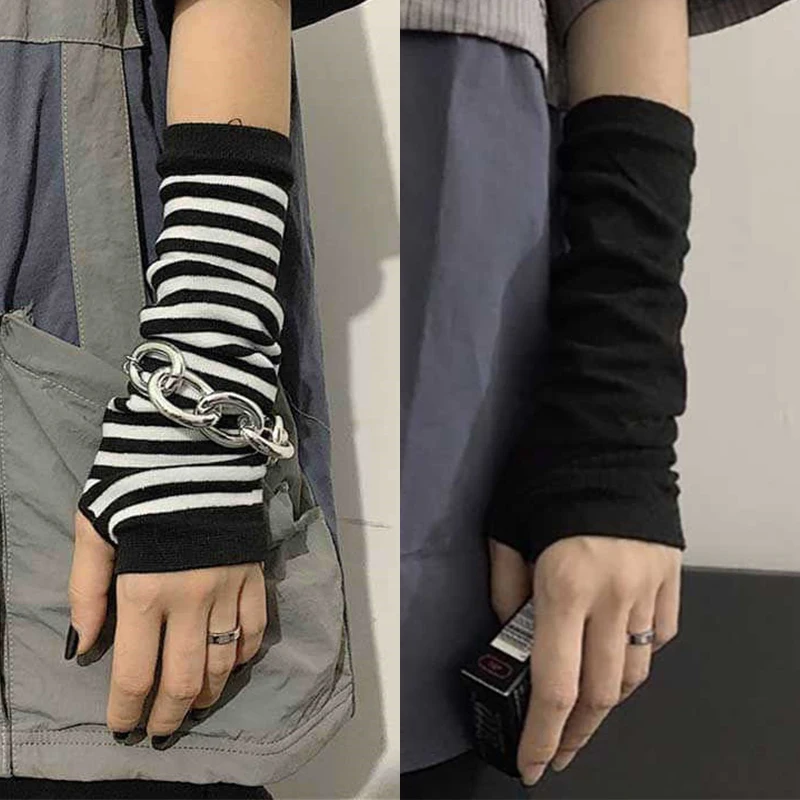 Black Punk long Fingerless Gloves Cuff Women Men Ninja Sport Outdoor Hip-hop Gloves Elbow Mittens Cool Stretch winter Arm Warmer
