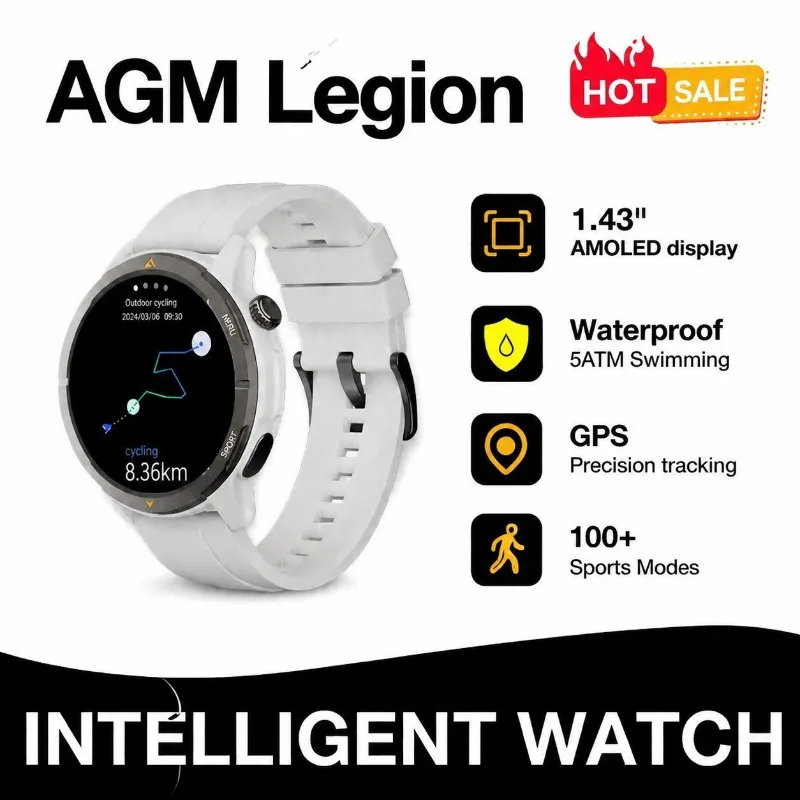 Умные часы AGM Legion с AMOLED-дисплеем 1.43 дюйма, GPS, для бега на открытом воздухе, с измерением уровня кислорода в крови, Bluetooth, функцией звонков, спортивные часы для мужчин и женщин