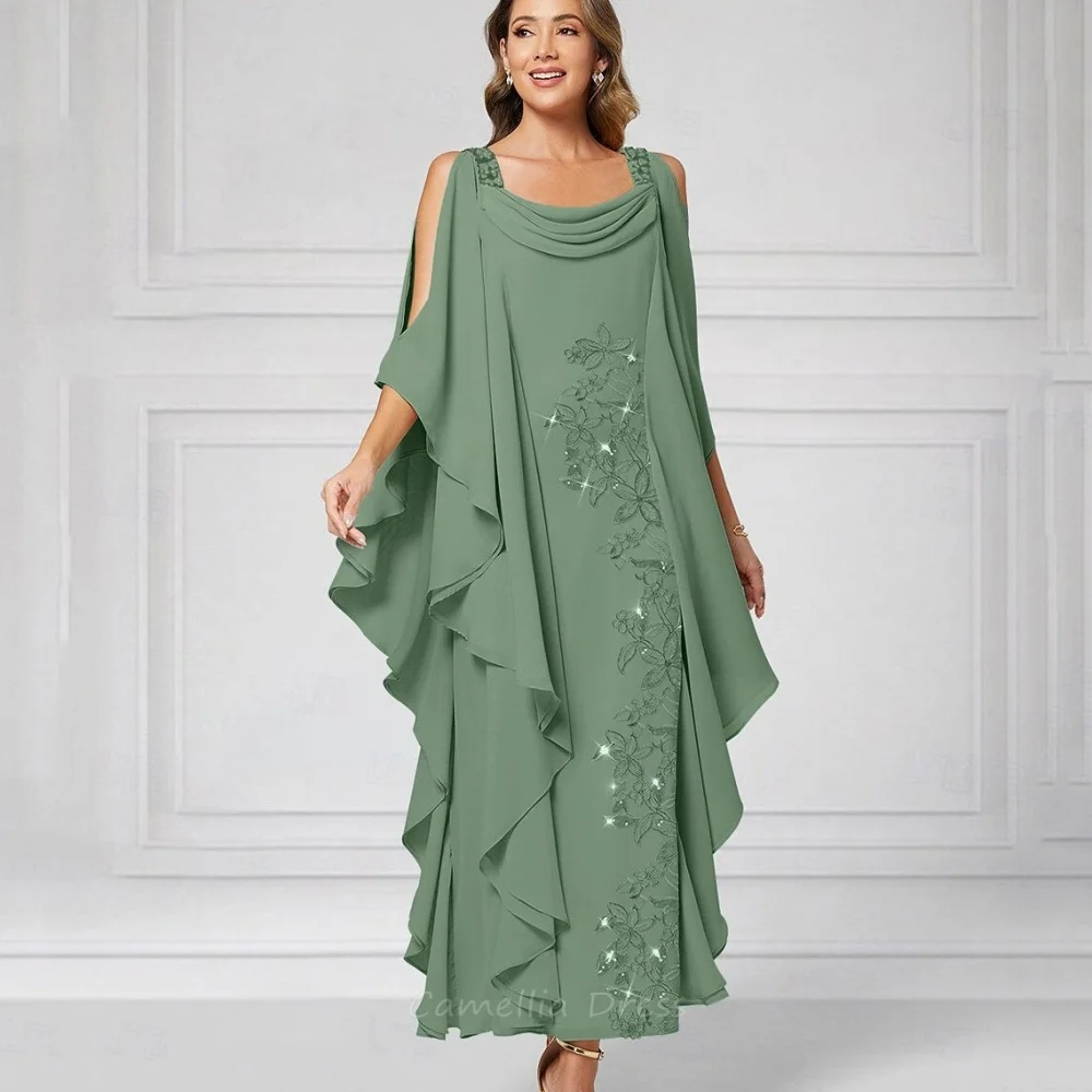 

Формальное вечернее платье А-силуэта из шифона на заказ для матери невесты/жениха, с аппликациями, в пол, для гостей на свадьбу