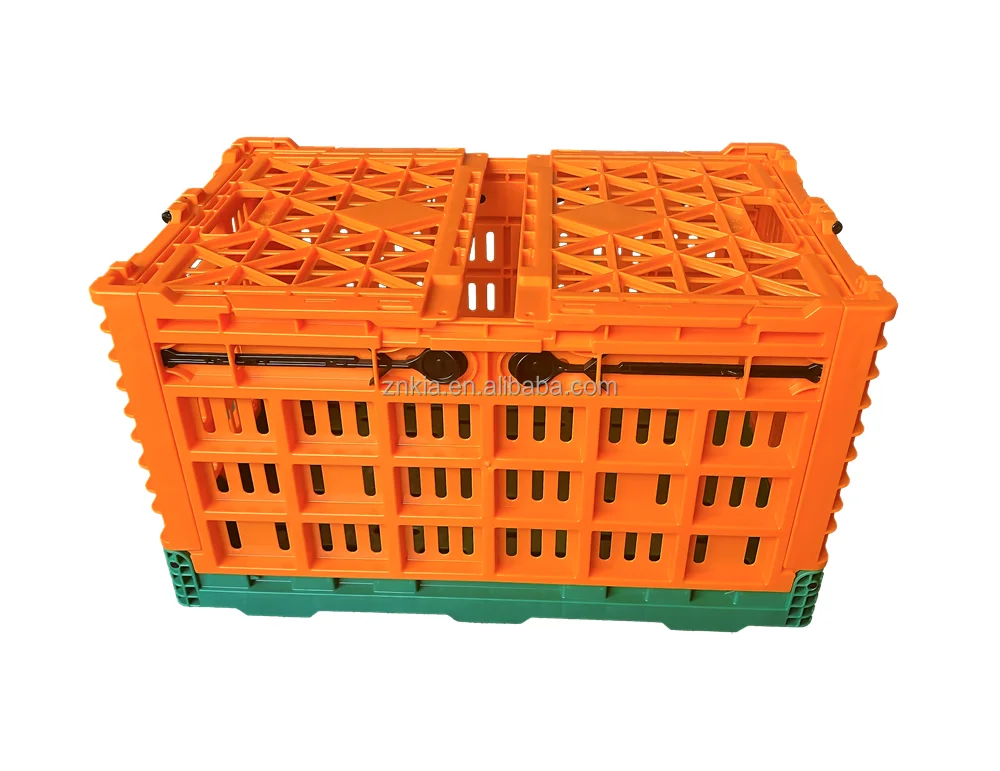 

Wholesale Orange Color 510x340x285 Mm Perforated Stackable Reusable Folding Storage Crate Basket For Vegetable Transportation