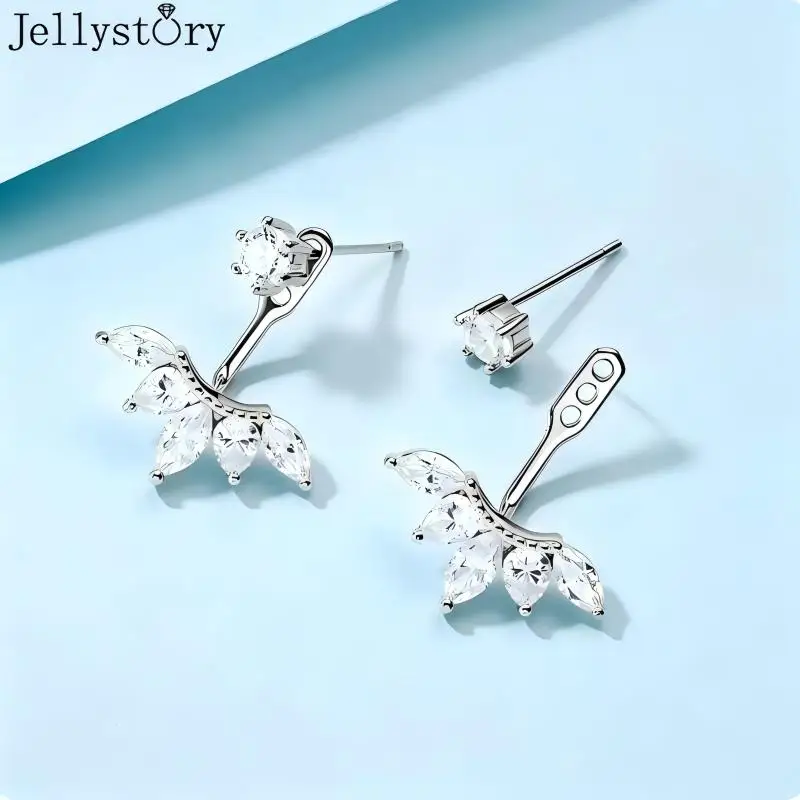 Jellystory S925 Silver Full Moissanite Ear Cuff Marquise Drop Earrings Light Luxury Fashion Niche High End Women Trendy Jewelry