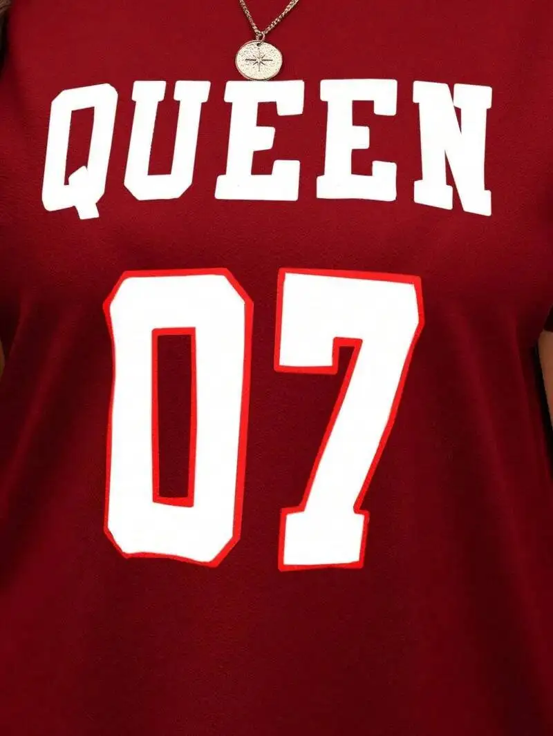 Plus Size Damen Sommermusik Festival Muster Sportlich Lässig Briefdruck Modisch 07 Bedrucktes loses T-Shirt Minikleid 1OH6