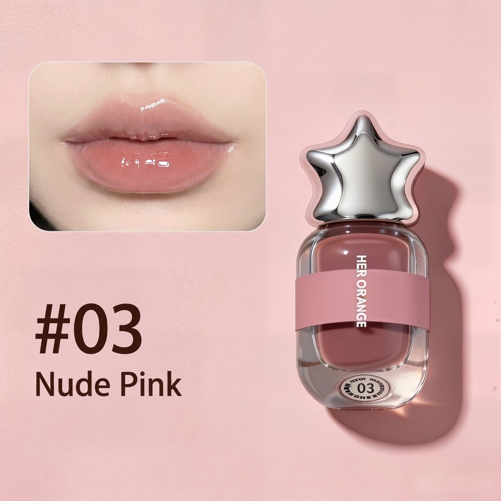 Herorange Glänzender Lippenstift mit Spiegeleffekt, Feuchtigkeitsspendender Transparenter Lip Tint, Jugendliches Nude-Make-up – Detail 7