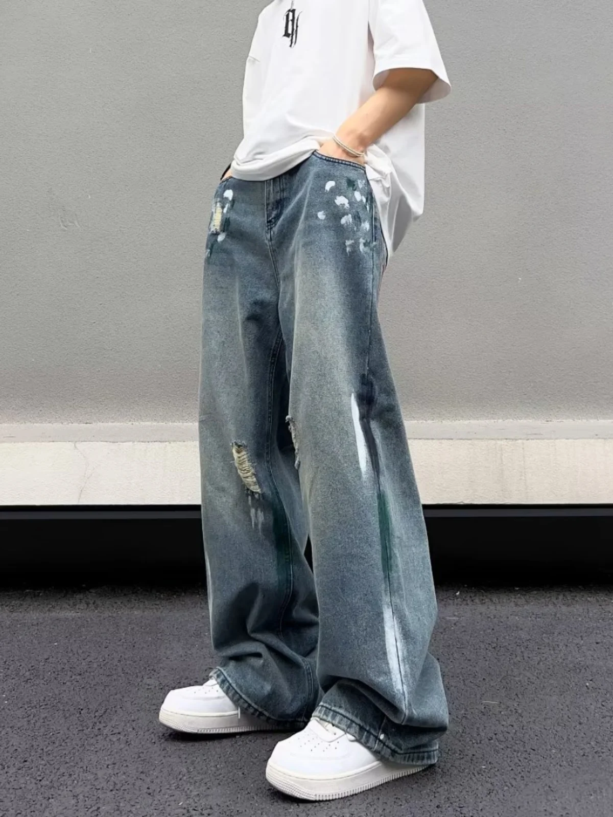 

Мужские свободные джинсы прямого кроя Waed, весенне-осенние, с дырками, в американском стиле, длинные брюки, молодежные, модные, износостойкие