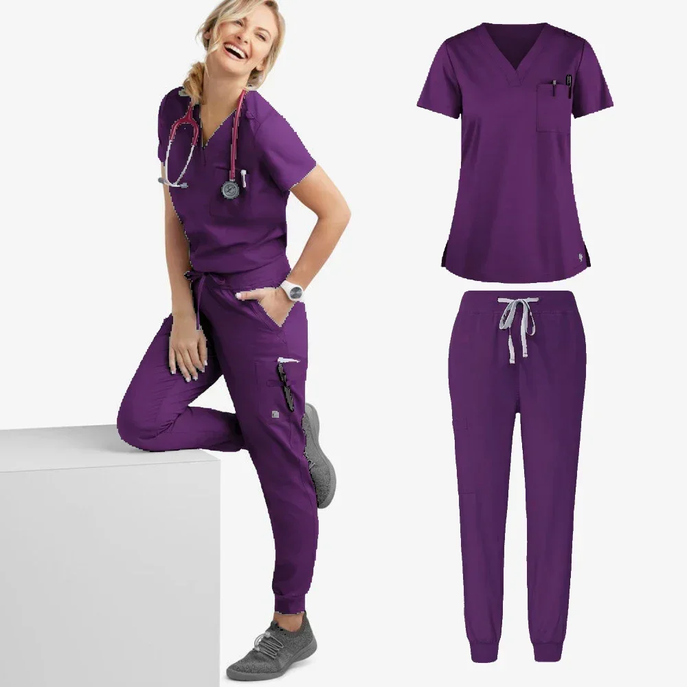 Scrub Clothes Set Short Sleeve V-neck Short Scrub Clothes Beauty Pet Work Suit Oral Doctor Suit Nurse Medical Nursing Uniforms