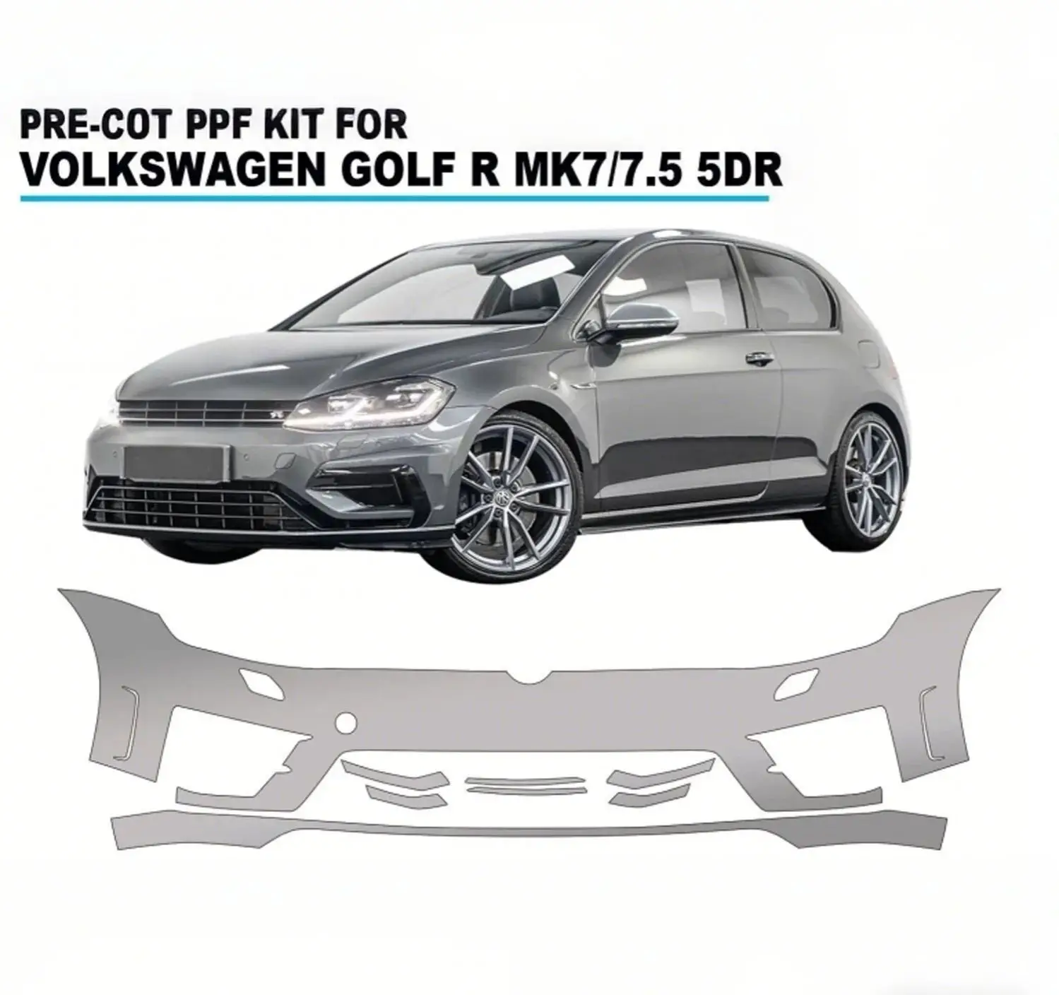 

For VW Golf R Mk7.5 2013-2019 Pre-cut PPF Invisible ﻿Kit TPU Scratch-Resistant Self-Healing Bumper Paint Protection Film