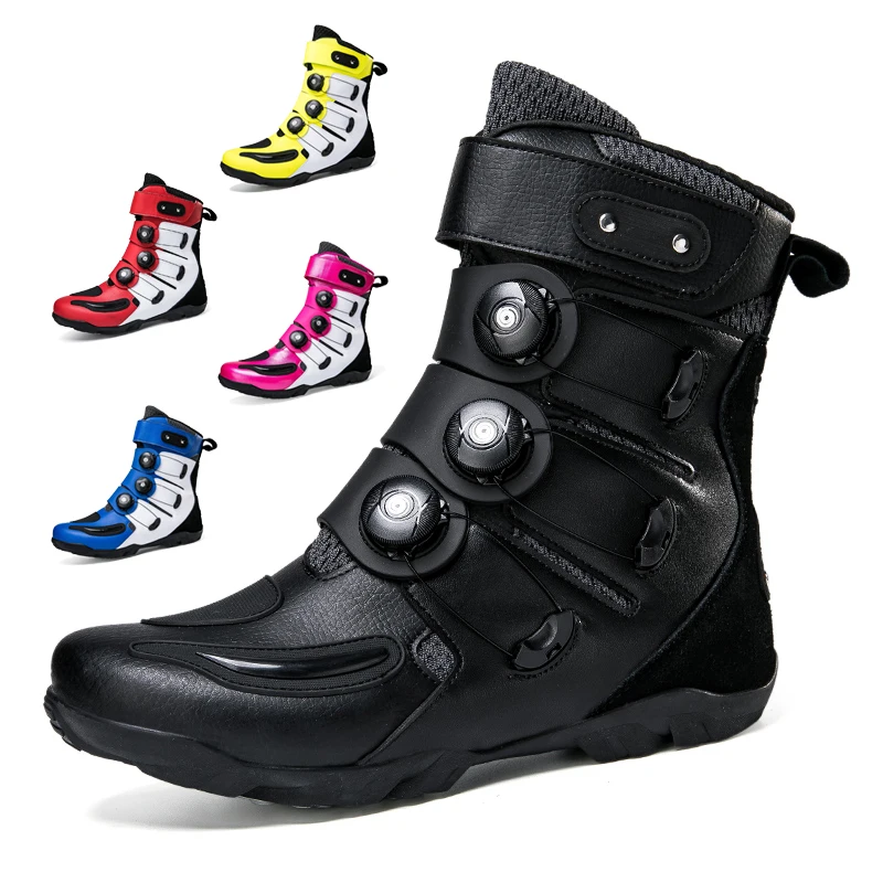 

Men Motorcycle Boots Cycling Shoes High-top Anti-fall Rider Road Racing Sneakers Women Rotary Buckle Gear Shift Motorbike Shoes