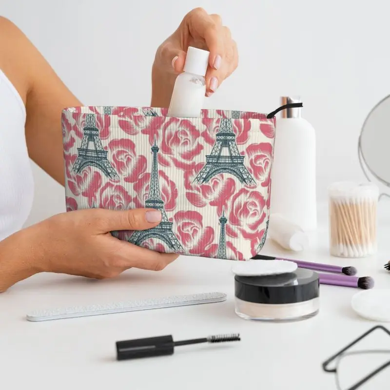 Cosmetic bag toiletry storage bag ladies box, corduroy cosmetic bag, travel zipper storage bags Paris Vintage Eiffel Tower