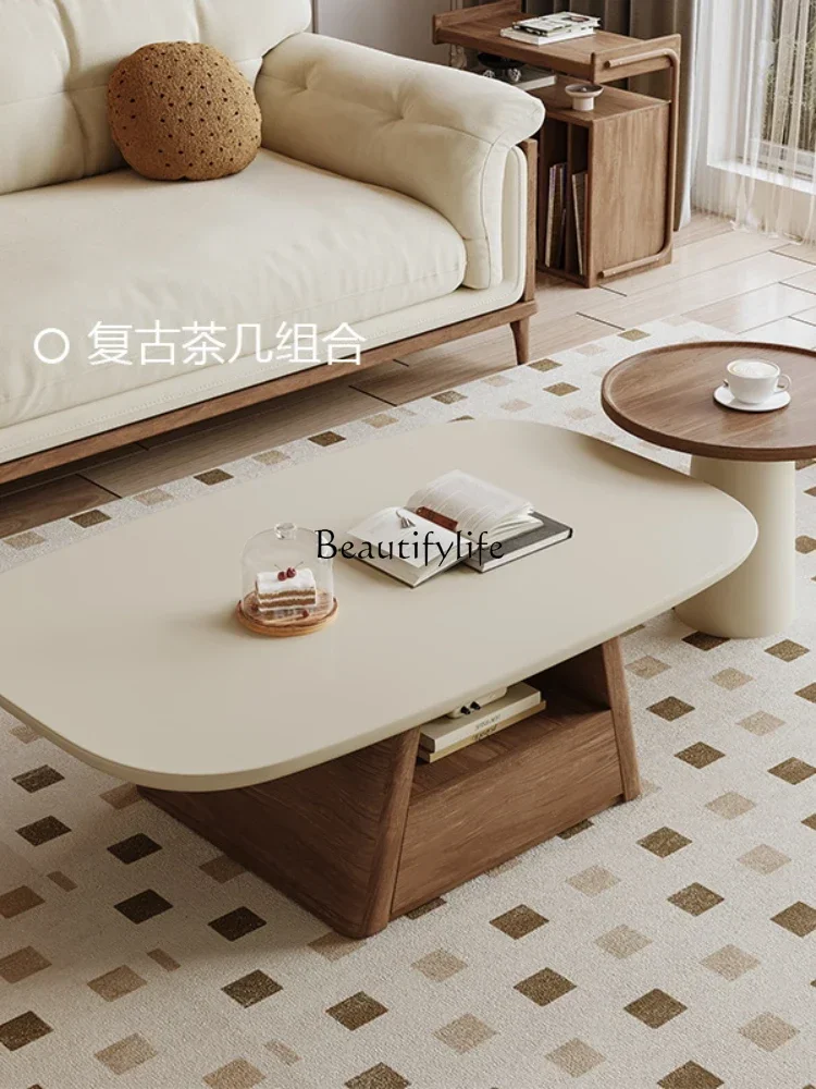 Medieval coffee table walnut minimalist cream French retro coffee tableL